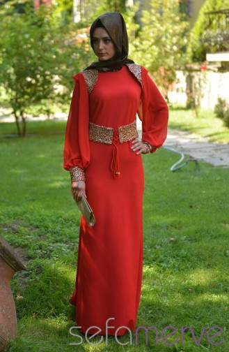 Red İslamitische Avondjurk 3721-06